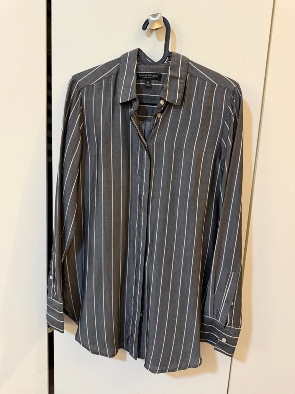 Banana Republic Women's Charcoal Gray Vertical Stripe Blouse